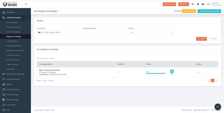 ProspectBoss ringless messaging feature for sales follow-up campaigns